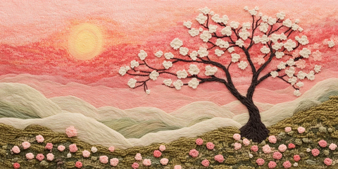 羊毛编织樱花树