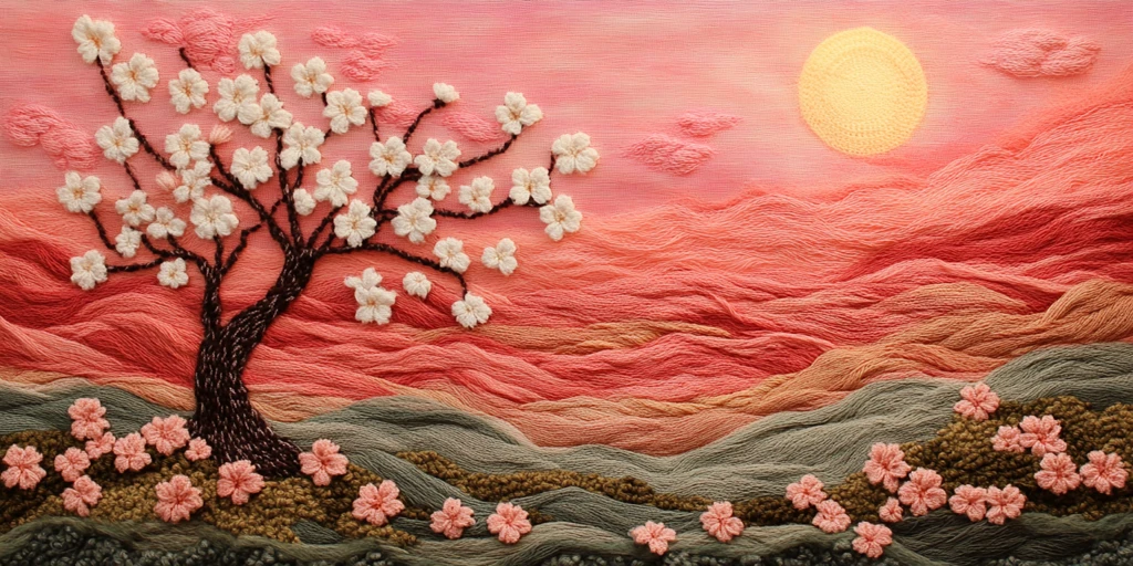 羊毛编织樱花树