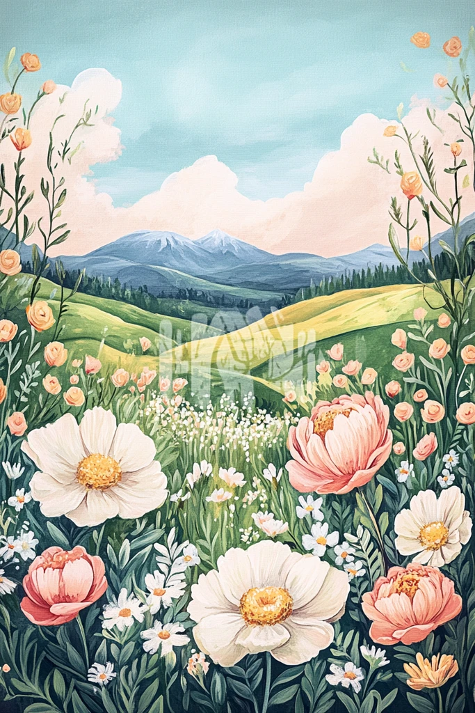 滚动山丘盛开花朵