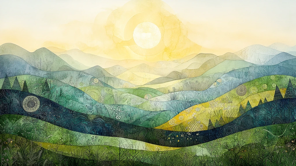 几何图案绿意山景