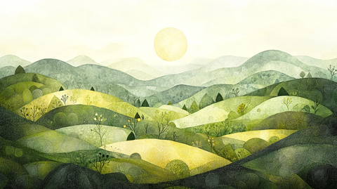 几何图案绿意山景