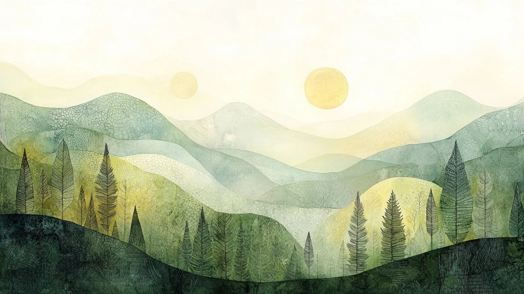 几何图案绿意山景