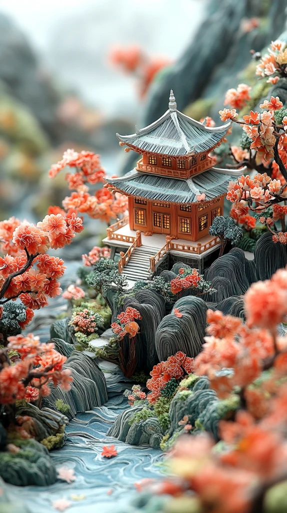 纸雕茶屋山林景