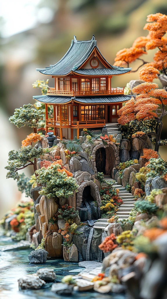 纸雕茶屋山林景