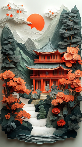 纸雕茶屋山林景