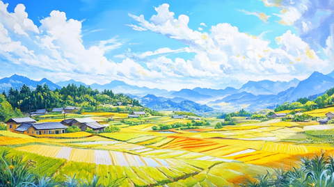 蓝天田野丰收景