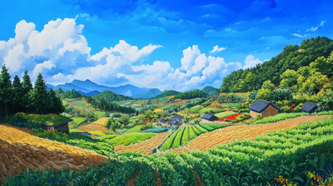 蓝天田野丰收景