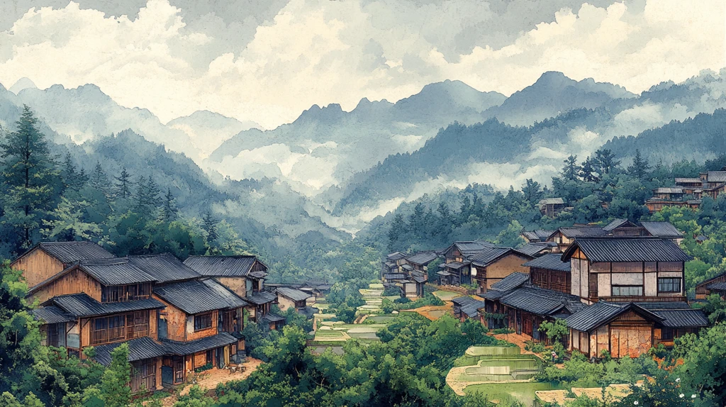 梯田稻景与制酱人