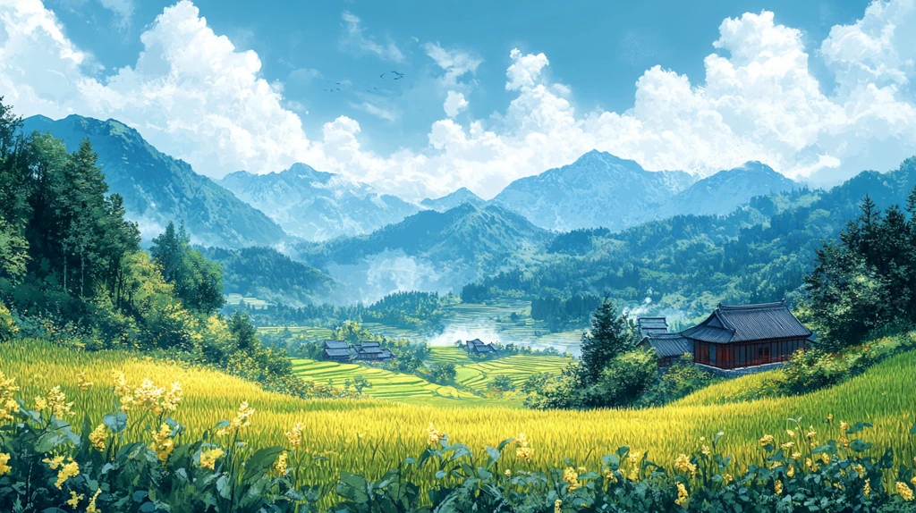 梯田稻景与制酱人