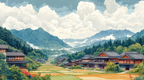 梯田稻景与制酱人