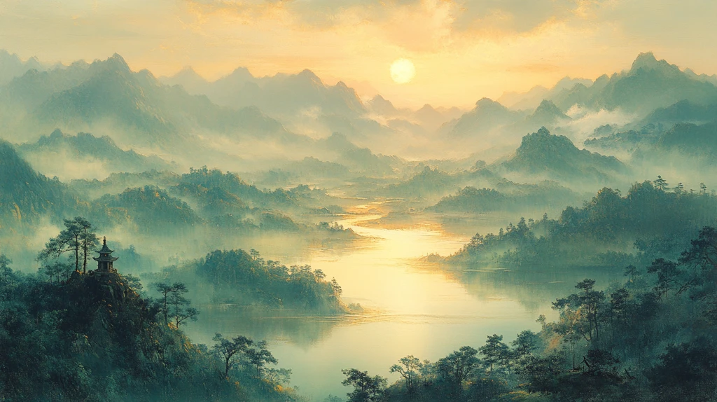 杜甫远眺山水图