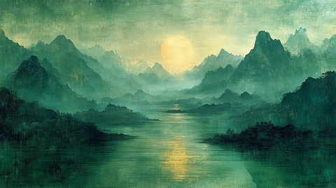 杜甫远眺山水图