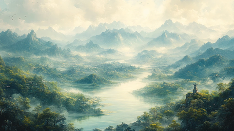 杜甫远眺山水图