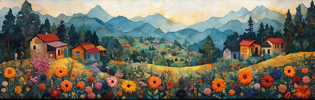 乡村山景与木雕