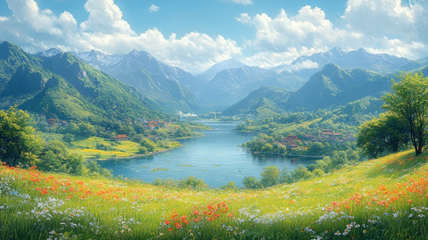 山水河流自然景