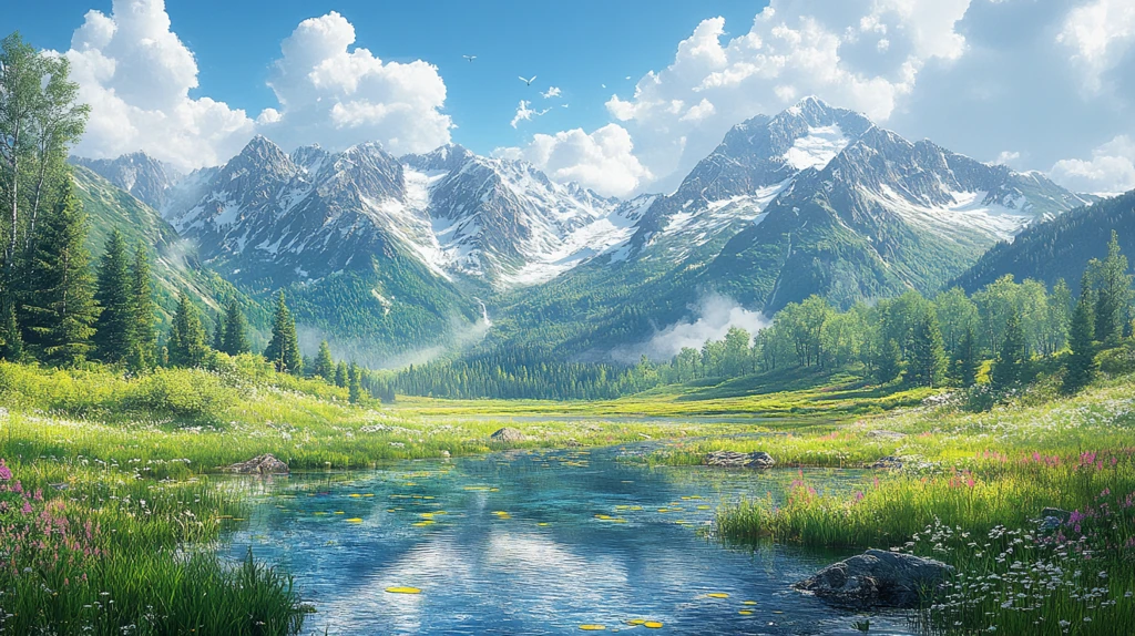 绿地河流与山林