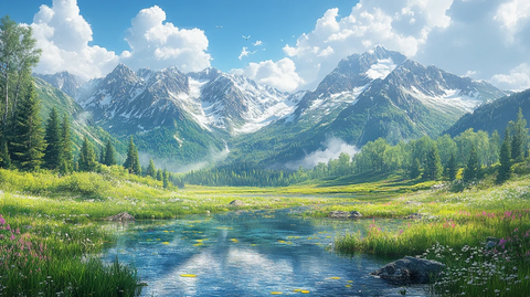 绿地河流与山林