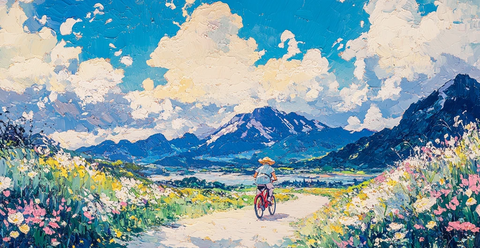 青蛙骑车日出图