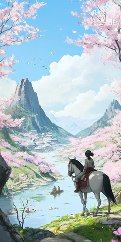 少女骑马穿越桃花谷