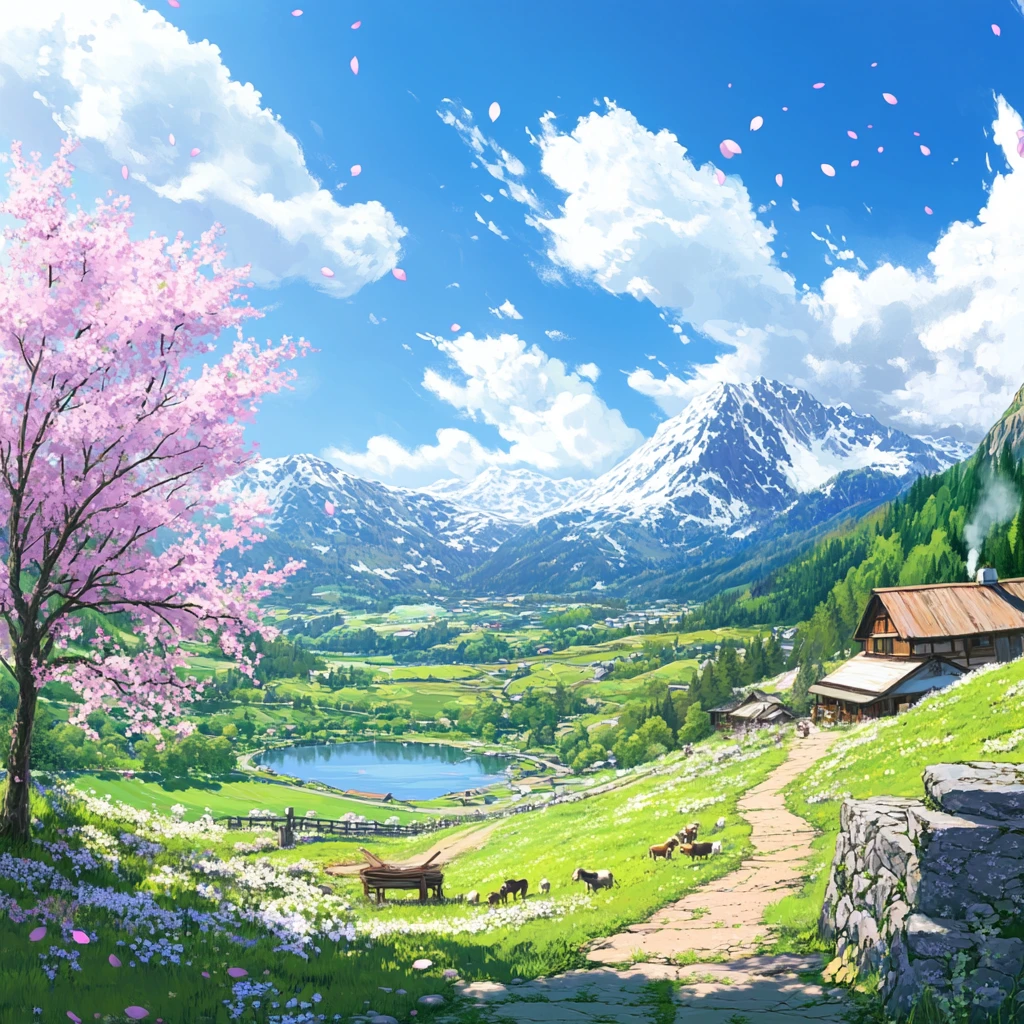 桃花碧波田园风光