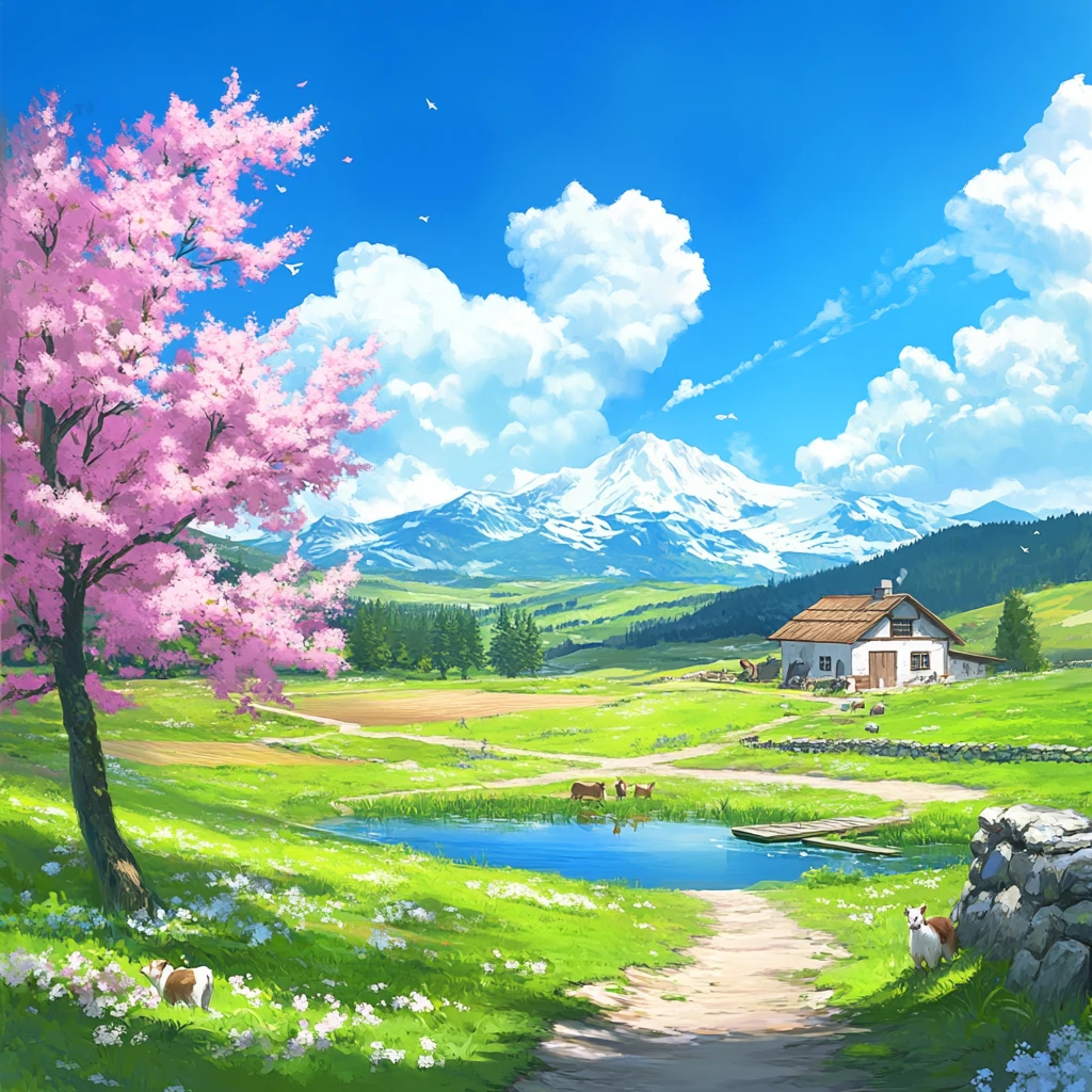 桃花碧波田园风光