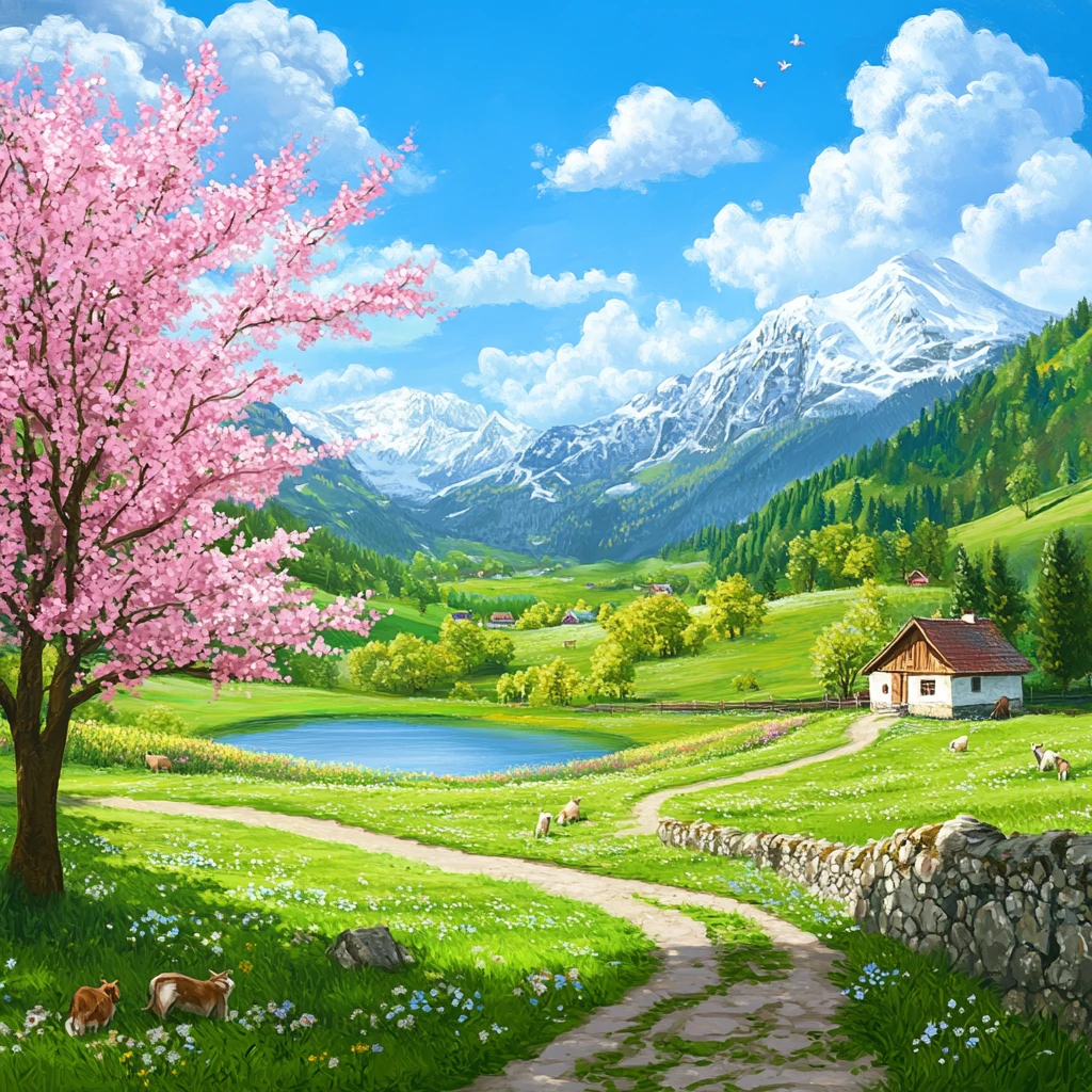 桃花碧波田园风光