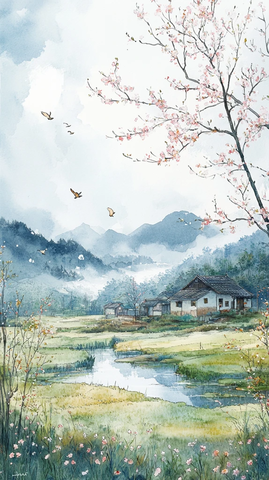 雨水时节田野景象