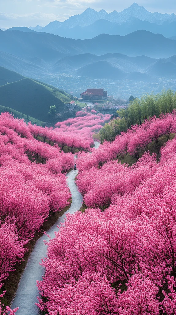 桃花林间骑行道