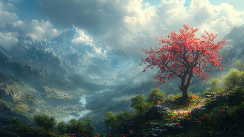 桃树林生长山谷