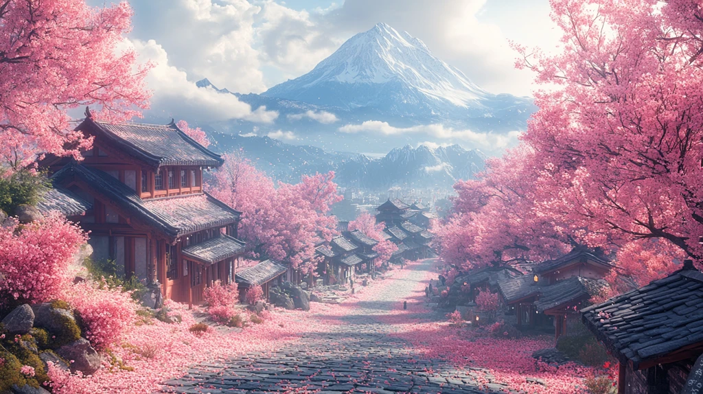 樱花山径石板路