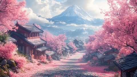 樱花山径石板路