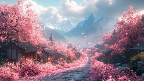 樱花山径石板路