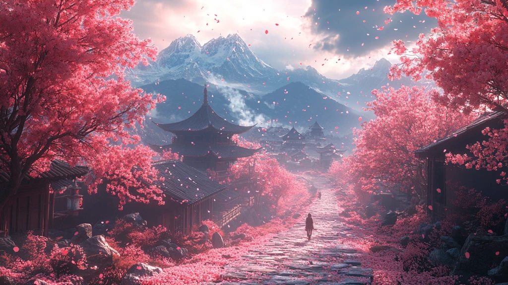 樱花山径石板路