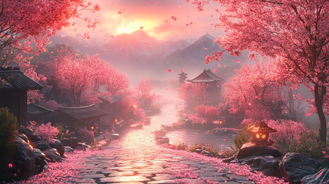 樱花山径石板路