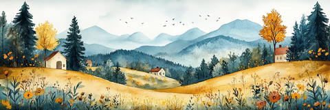 林间小屋风景图