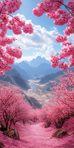 山峦樱花云海