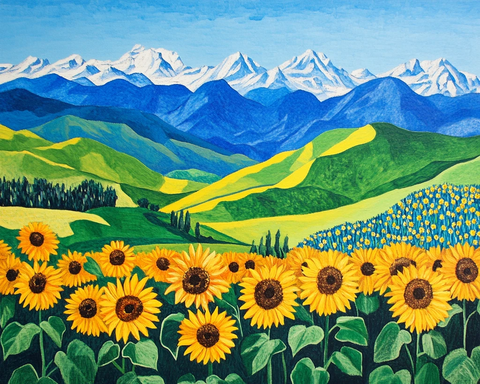 向日葵田与山脉