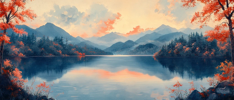 湖景山色春意浓