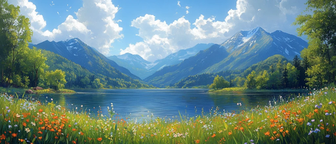 湖景山色春意浓