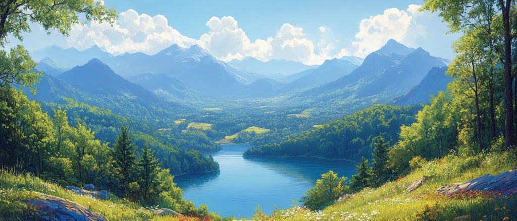 湖景山色春意浓