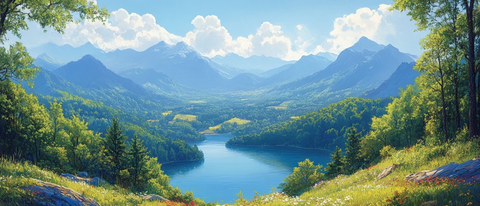 湖景山色春意浓