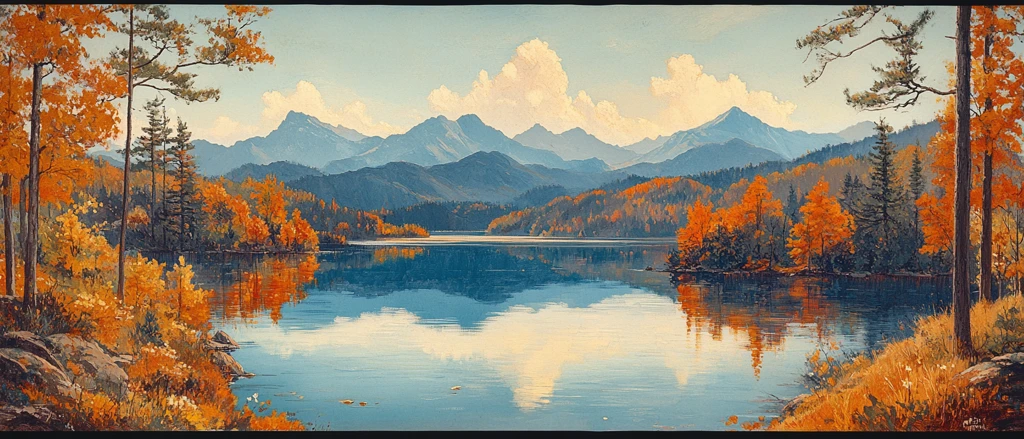 湖景山色春意浓