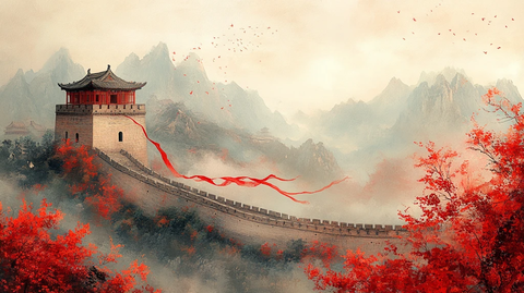 红绸绕长城