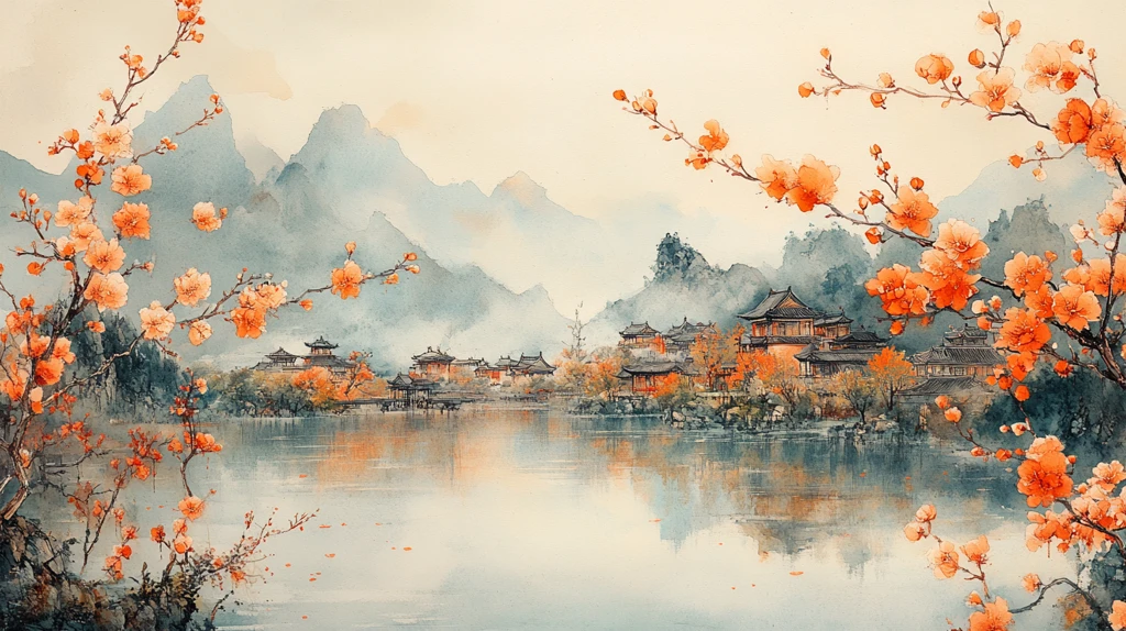 梅花水墨山水图