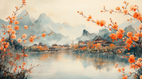 梅花水墨山水图