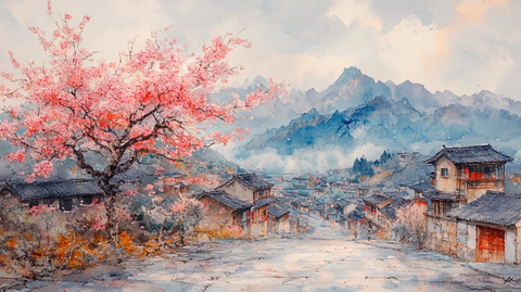 梅花水墨山水图