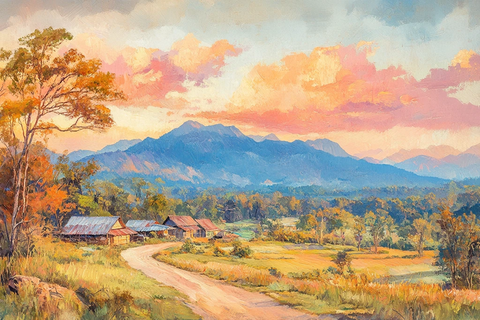 秋叶晚霞映山谷