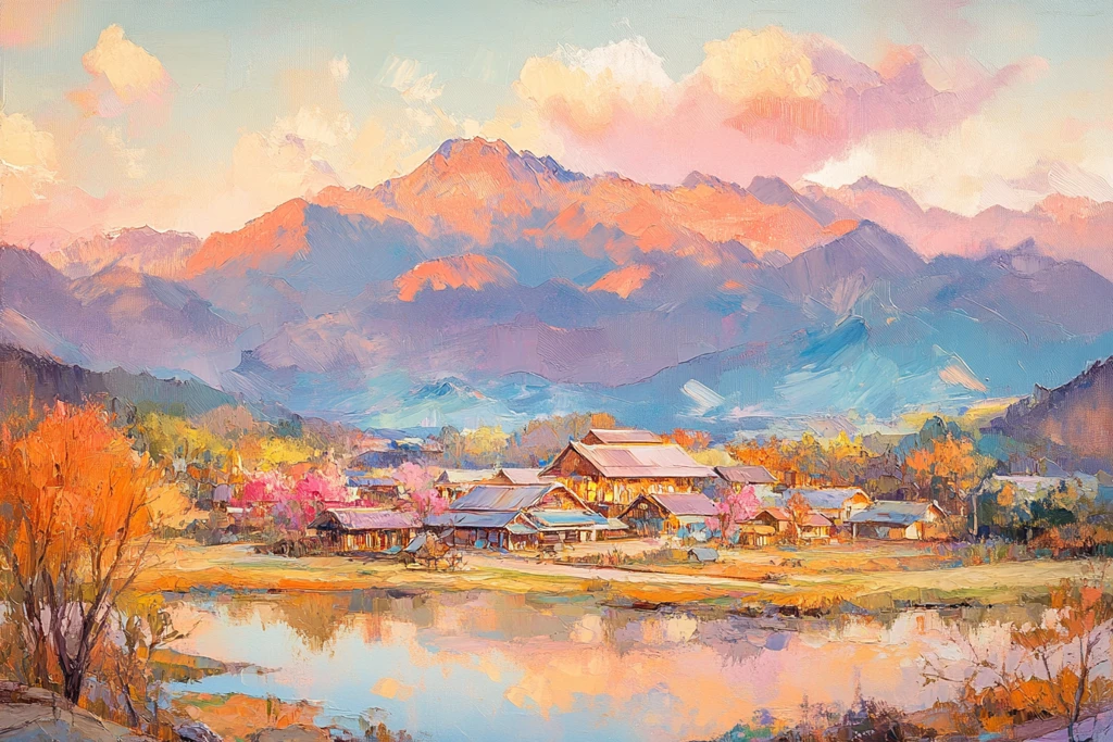 秋叶晚霞映山谷