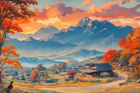 秋叶晚霞映山谷