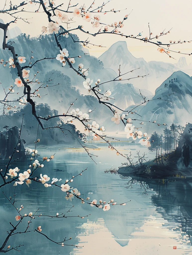 杏花盛开春水流